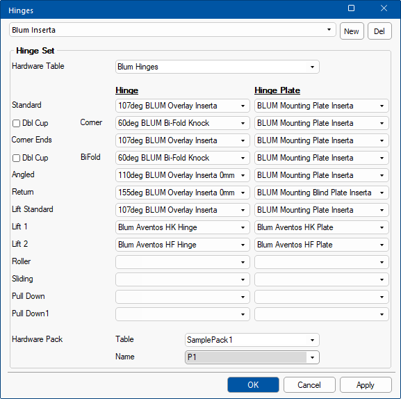Click to compare with the Form available on the Hardware > Hinge Set page.