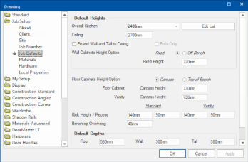 Drawing Properties : Job Setup > Job Defaults page