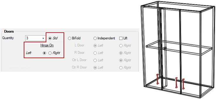 Click to view the 3 door cabinet changed to a 4 door with BiFold