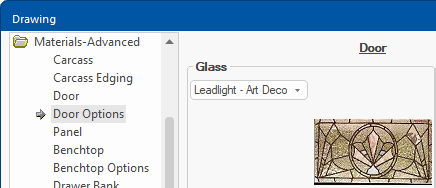 Click to view 'Make Glass Door' options at cabinet level