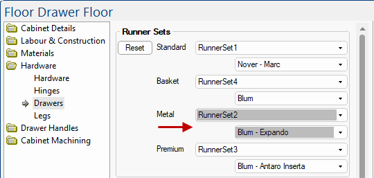 Cabinet level default also located on the Hardware > Drawers page