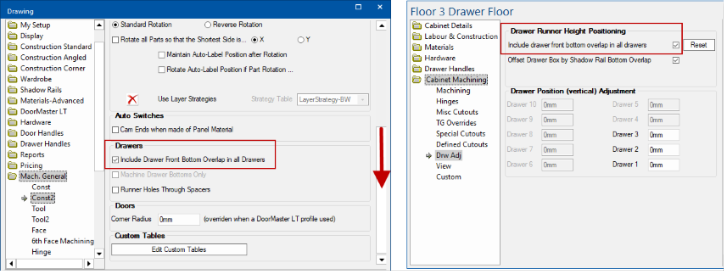 The Include Drawer Front option can be selected in both the Global and the Cabinet settings.