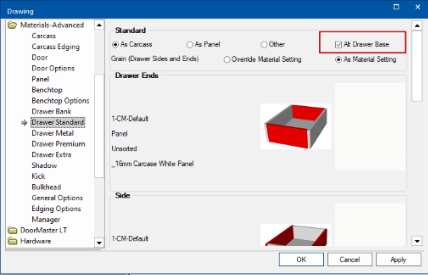 Drawer Standard page allows for selection of Alternate Base