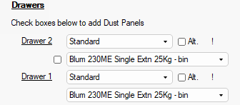 Standard Blum drawer runner table - Click to Expand