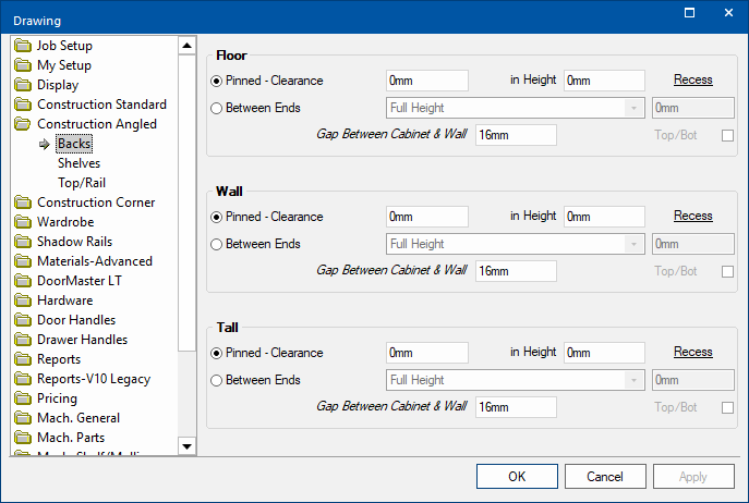 Click to view cabinet settings