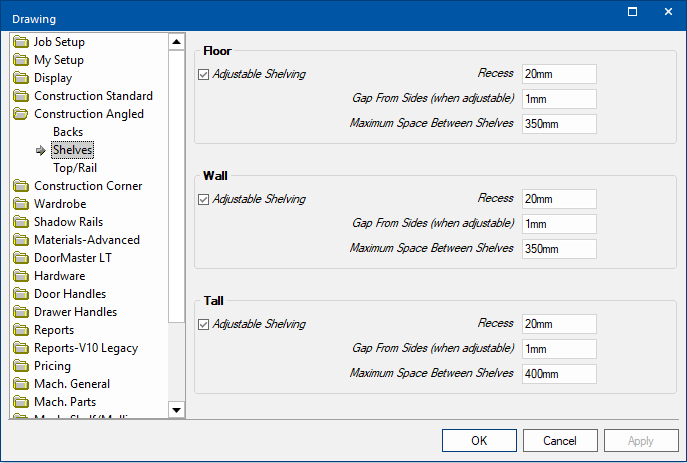 Click to view cabinet settings