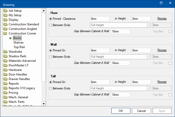 Click to view cabinet settings