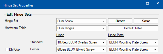 Click on Edit button on Hinge Set page to open the Hinge Set Properties  -  Click to Expand