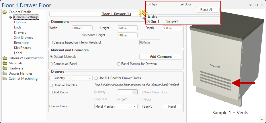 Click to view Local Properties > Machining page for the cabinet