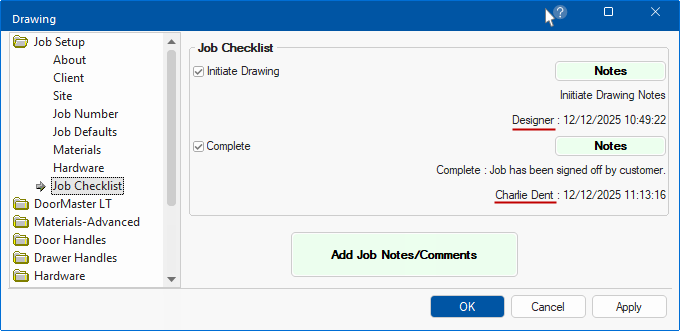 Click to view details of Designer on the&nbsp;Job Setup > Job Number page