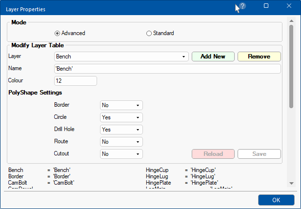 Click to view Layers Table
