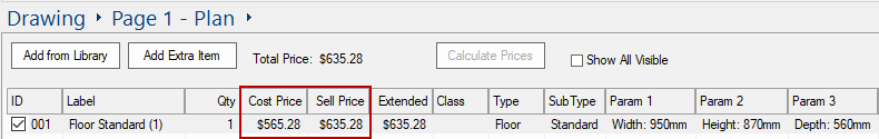 List View  -  Click to view breakdown of cost and sell prices