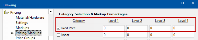 Pricing > Pricing Markups page