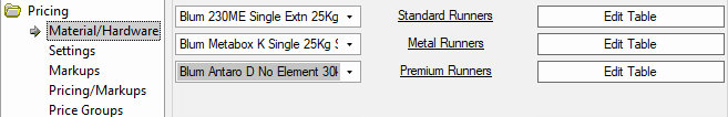 Runners can be costed by selecting required runner and clicking corresponding Edit Table button