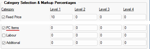 Pricing > Pricing/Markups page   -  Click to Expand