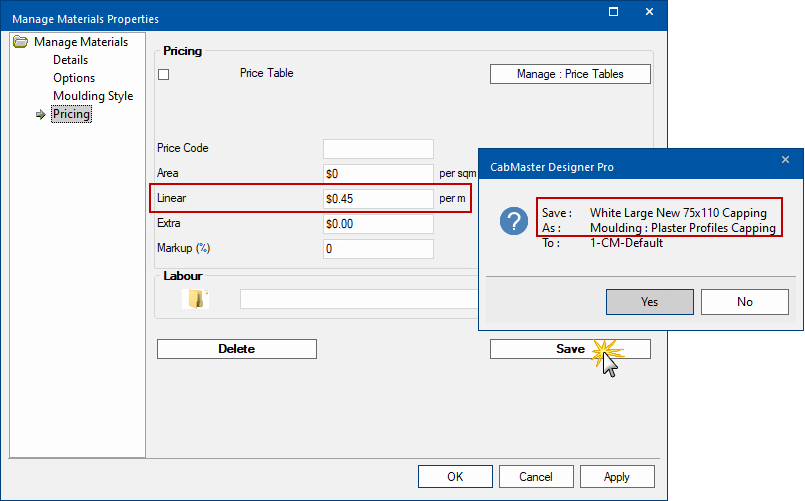 Pricing Capping, Bulkhead and Cornice