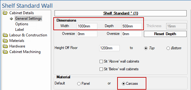 Shelf Width is 1000mm and default Materials are used -  Click to view