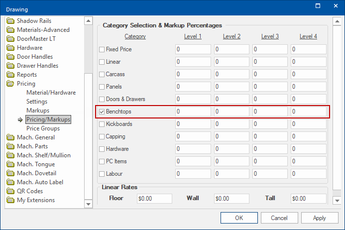 Pricing Benchtop using Price Tables