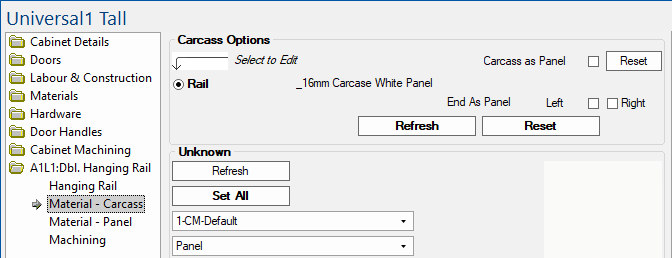 Area Hanging Rail > Material - Carcass page  -  Click to Expand