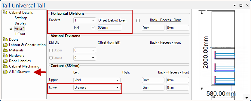 Click on image to view Drawers > Options page where you can change the quantity and type of drawers.